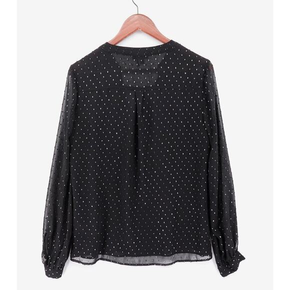 Paige Chiffon Blouse Womens Medium Black Metallic Spot Wimsigoth Corporate Goth - Picture 7 of 16